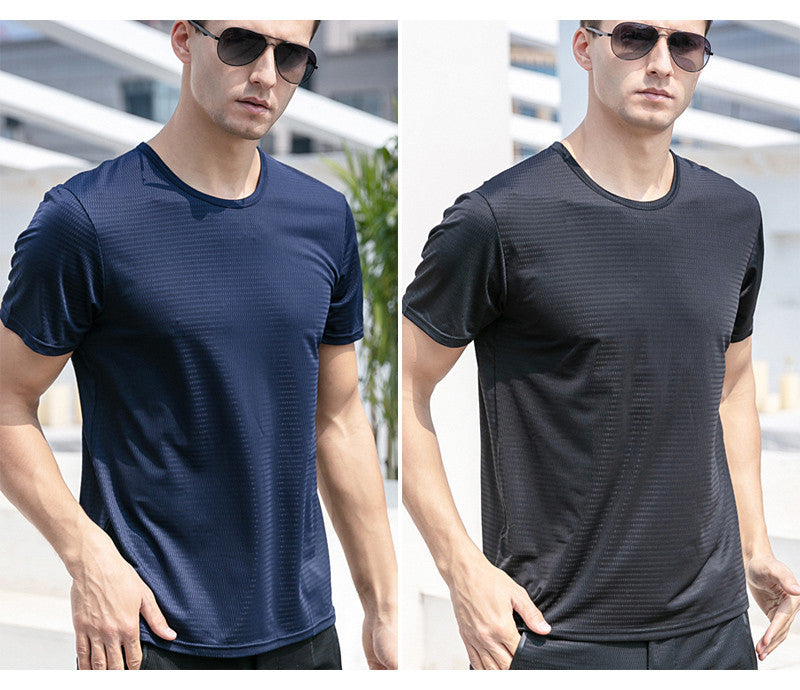 Ice Silk Short Sleeve T-shirt Men's Summer New Thin Mesh Quick Dry T-shirt Breathable Loose Large Sports Half Sleeve