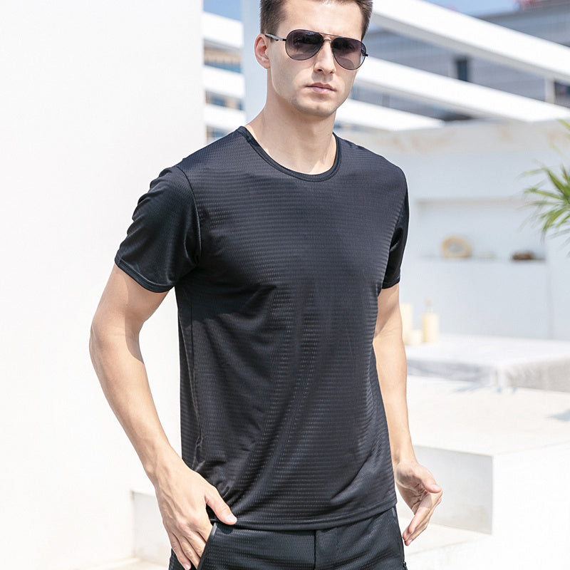 Ice Silk Short Sleeve T-shirt Men's Summer New Thin Mesh Quick Dry T-shirt Breathable Loose Large Sports Half Sleeve
