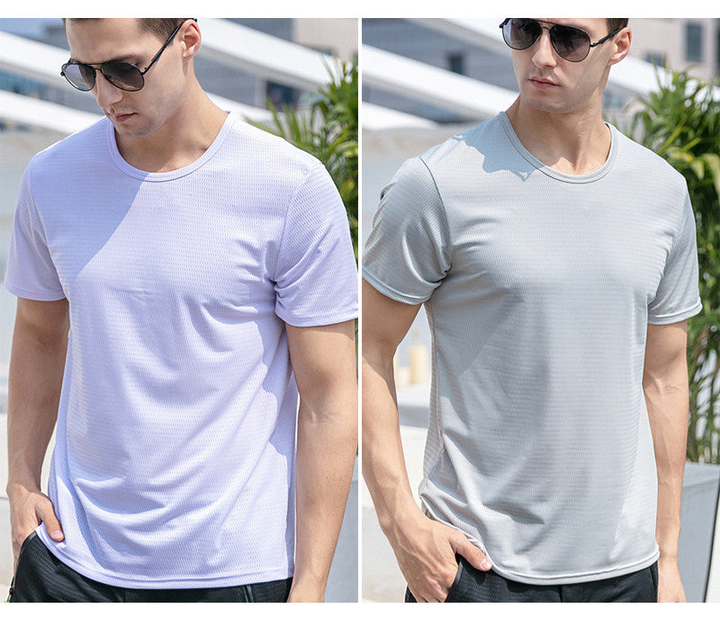 Ice Silk Short Sleeve T-shirt Men's Summer New Thin Mesh Quick Dry T-shirt Breathable Loose Large Sports Half Sleeve