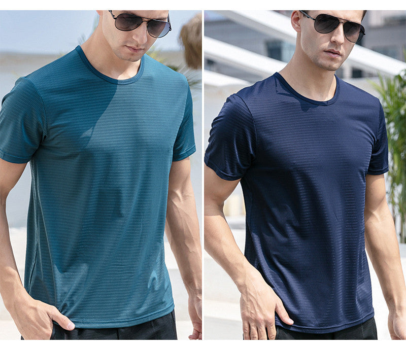 Ice Silk Short Sleeve T-shirt Men's Summer New Thin Mesh Quick Dry T-shirt Breathable Loose Large Sports Half Sleeve