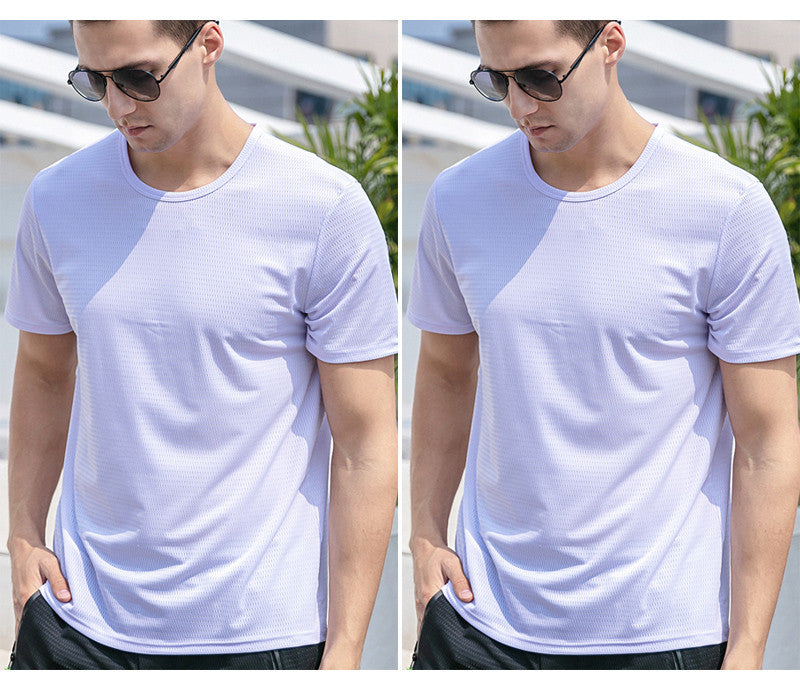 Ice Silk Short Sleeve T-shirt Men's Summer New Thin Mesh Quick Dry T-shirt Breathable Loose Large Sports Half Sleeve