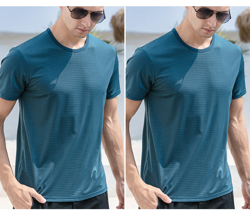 Ice Silk Short Sleeve T-shirt Men's Summer New Thin Mesh Quick Dry T-shirt Breathable Loose Large Sports Half Sleeve