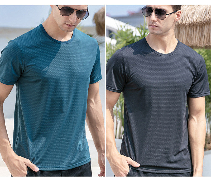 Ice Silk Short Sleeve T-shirt Men's Summer New Thin Mesh Quick Dry T-shirt Breathable Loose Large Sports Half Sleeve