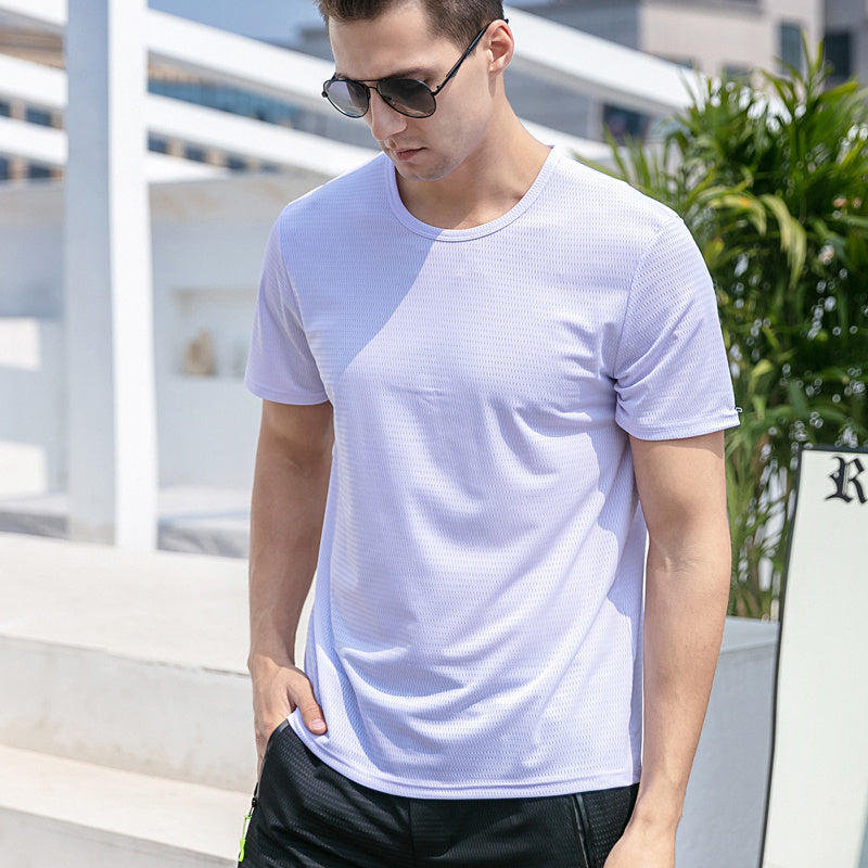 Ice Silk Short Sleeve T-shirt Men's Summer New Thin Mesh Quick Dry T-shirt Breathable Loose Large Sports Half Sleeve