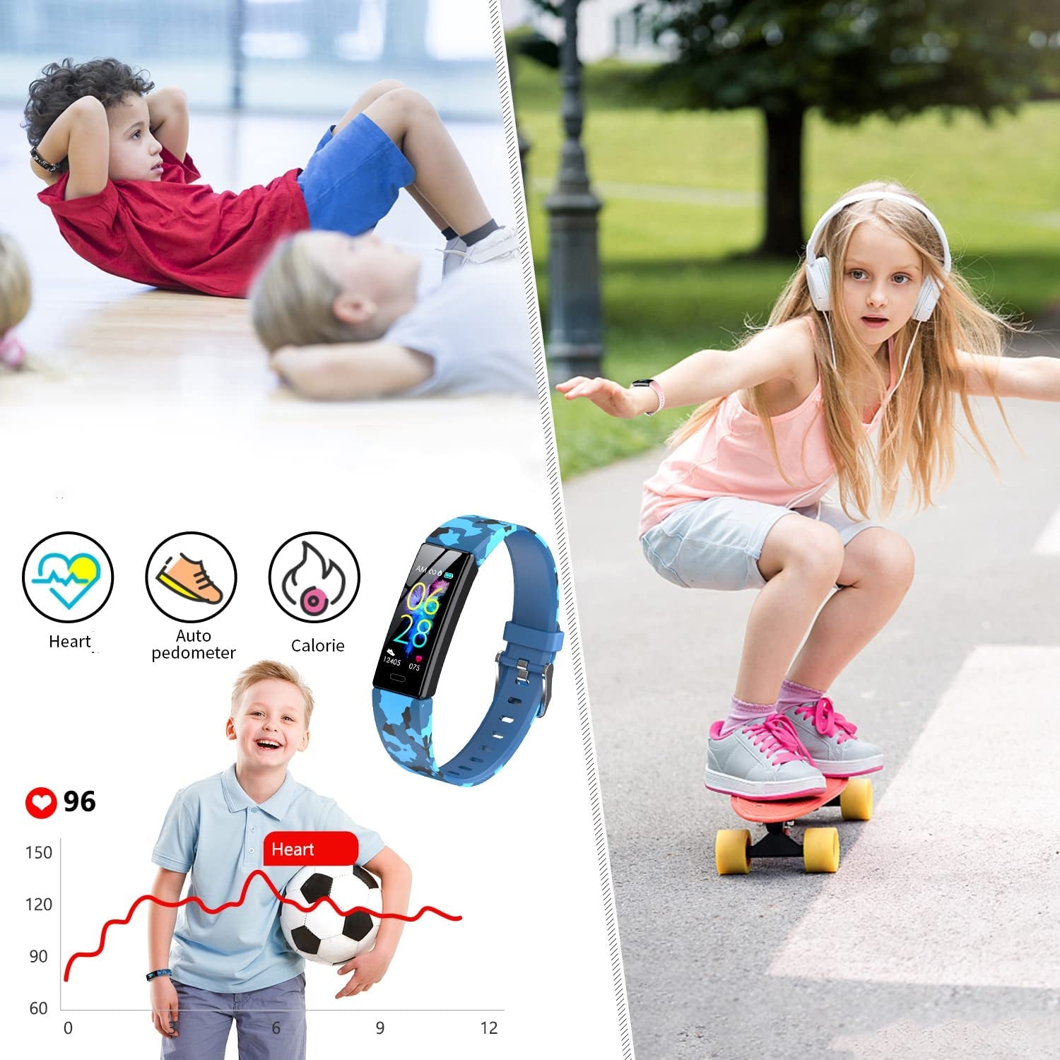 Vibrant Kids Fitness Tracker Watch - Waterproof Smartwatch with Pedometer, Stopwatch & 11 Sport Modes for Ages 6-16.