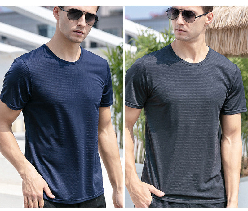 Ice Silk Short Sleeve T-shirt Men's Summer New Thin Mesh Quick Dry T-shirt Breathable Loose Large Sports Half Sleeve