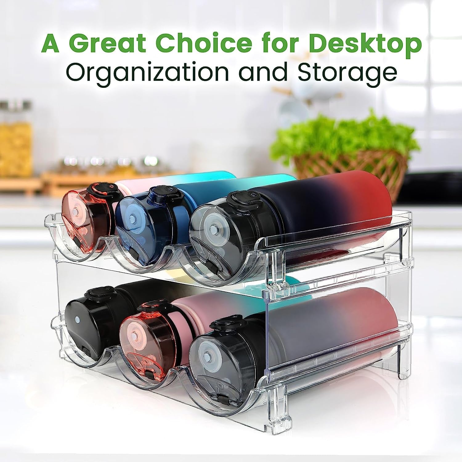 Efficient Water Bottle Organizer - 2 Pack Stackable Storage Racks for Cabinets.