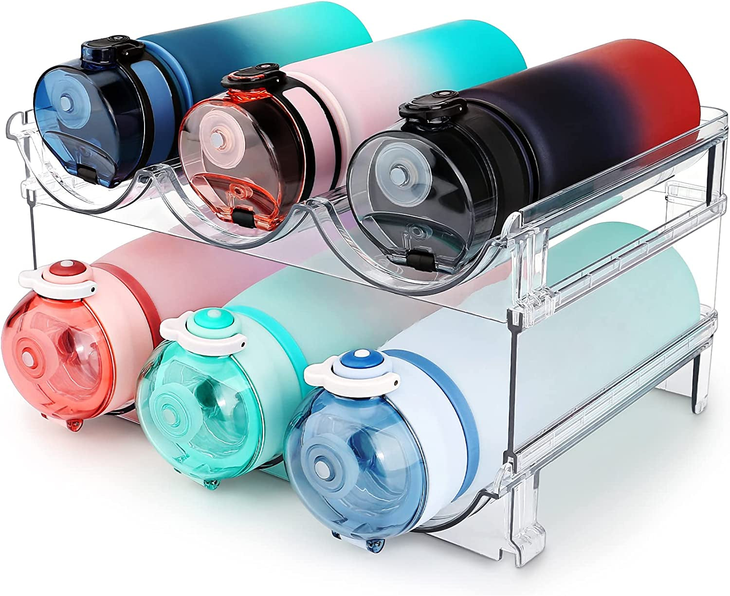Efficient Water Bottle Organizer - 2 Pack Stackable Storage Racks for Cabinets.