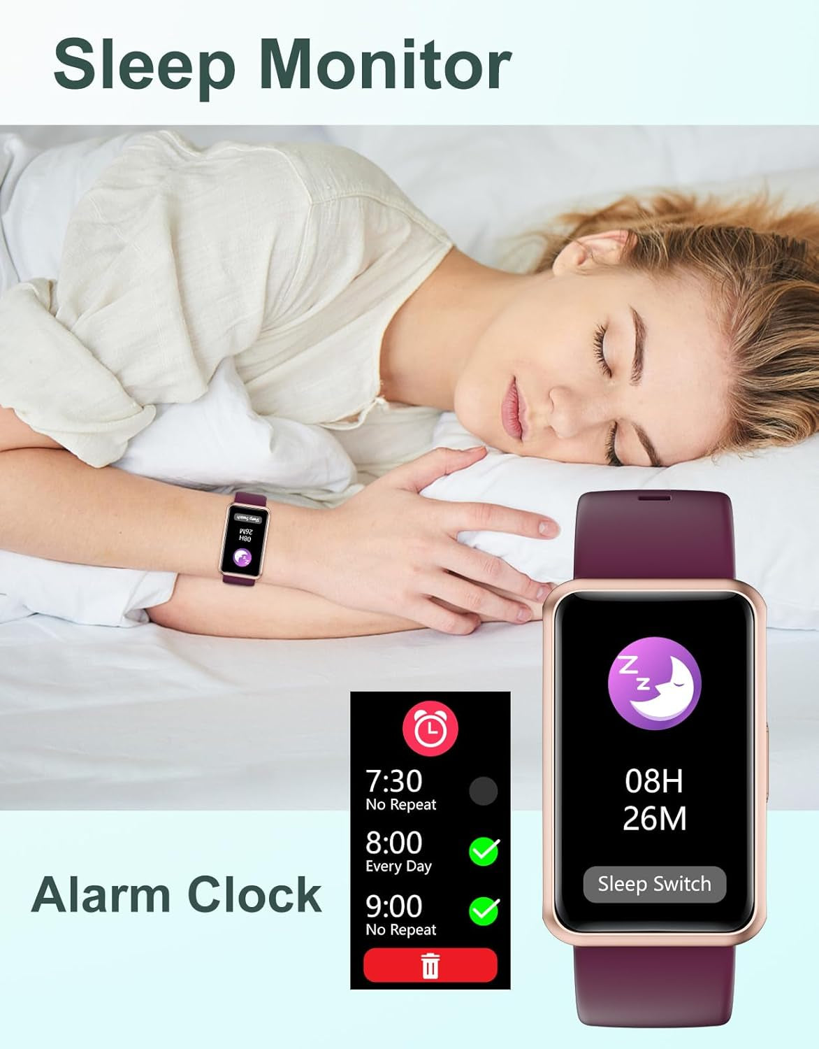 Waterproof Fitness Tracker Watch - No Bluetooth or App Required, Full Touch Screen, Step & Sleep Monitor, Alarm Clocks - Perfect for Men, Women & Parents (Purple).