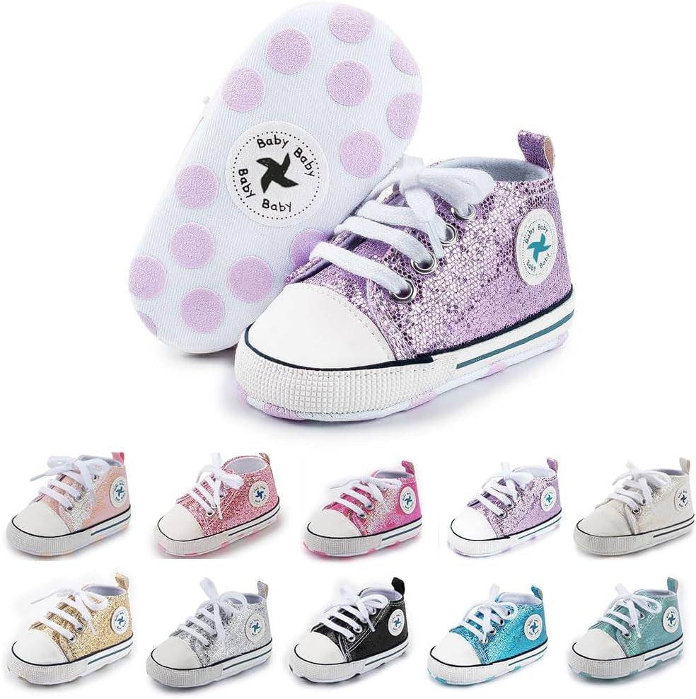 Baby Girls Boys Shoes Soft Anti-Slip Sole Newborn First Walkers High Top Canvas Denim Unisex Infant Sneaker.