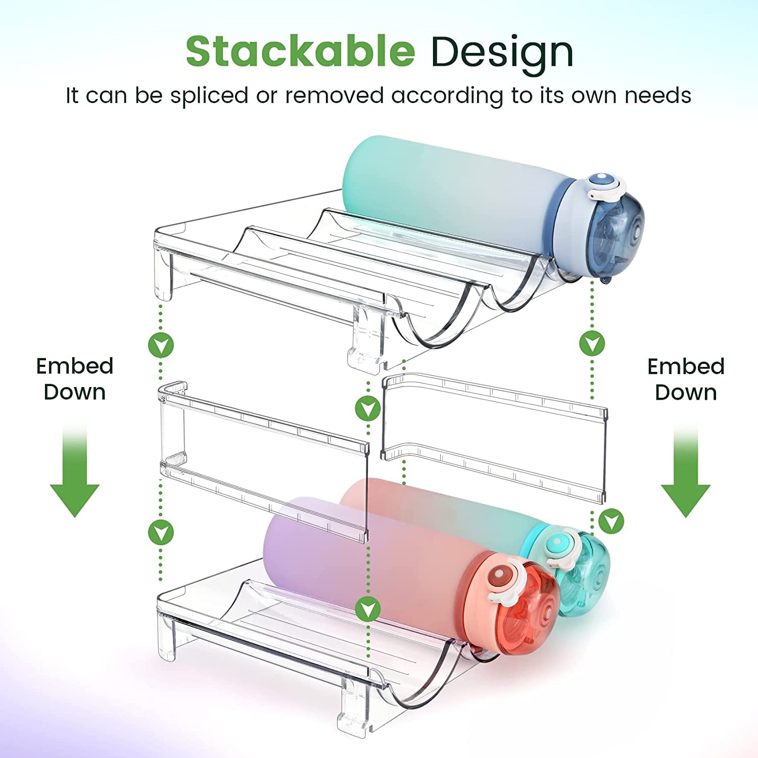 Efficient Water Bottle Organizer - 2 Pack Stackable Storage Racks for Cabinets.