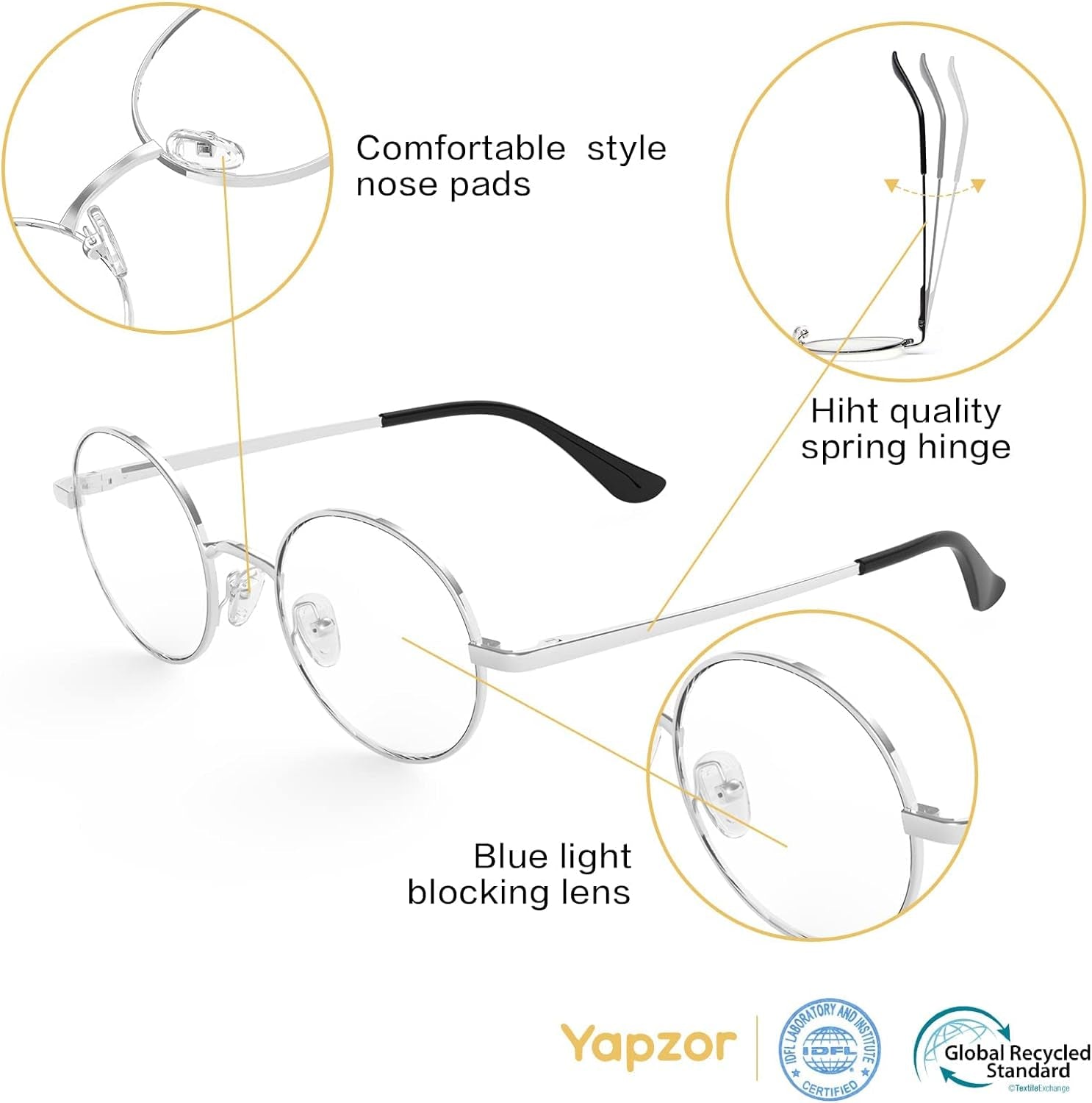 Blue Light Blocking Glasses for Women Men Metal Frame round anti Blue Light Computer Gaming Glasses Non-Prescription.