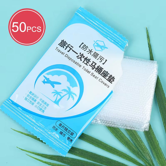 50 Pack Disposable Waterproof Toilet Seat Covers - Individually Wrapped, Non-Slip Protection for Travel and Home