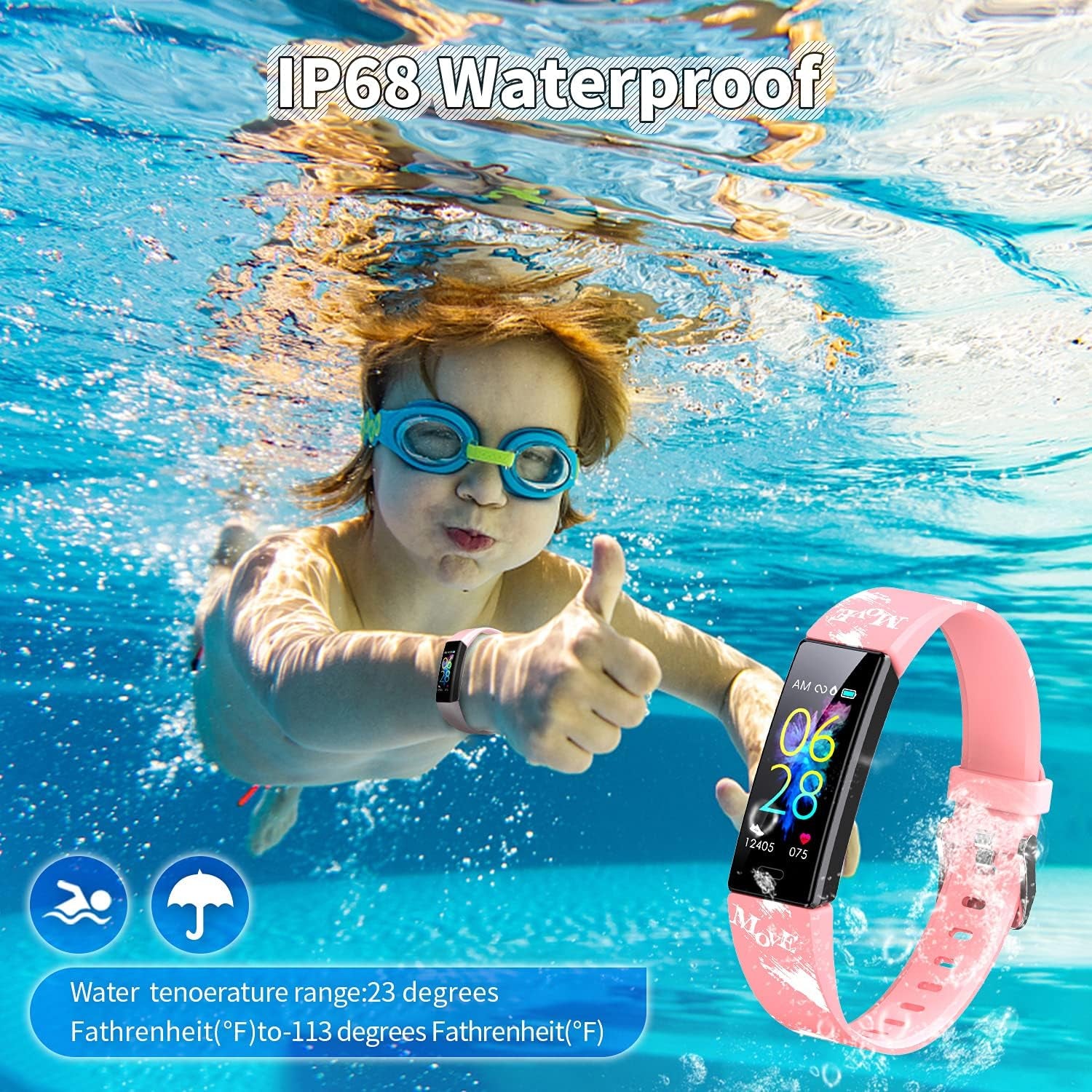 Vibrant Kids Fitness Tracker Watch - Waterproof Smartwatch with Pedometer, Stopwatch & 11 Sport Modes for Ages 6-16.