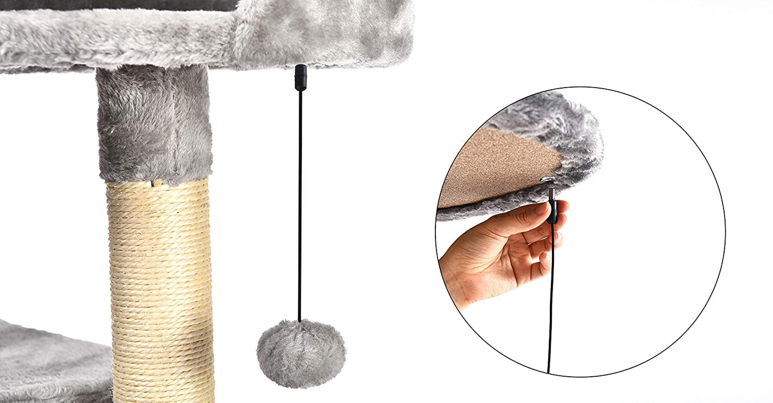 Cat Condo Tree Tower with Scratching Post and Step Ladder - 19 X 19 X 52 Inches, Light Grey.